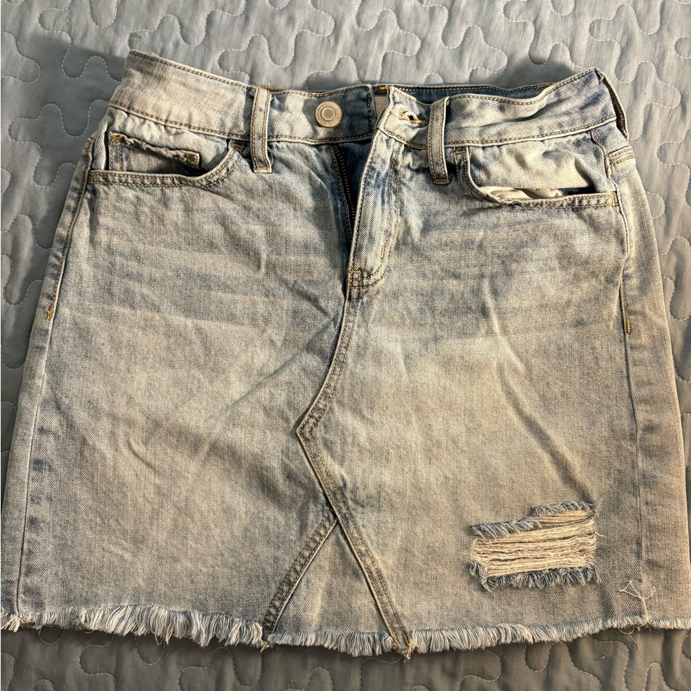 SO Light Blue Distressed Mini Skirt